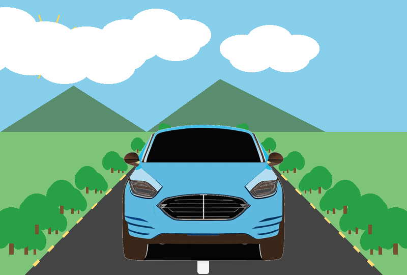 Auto azul en carretera